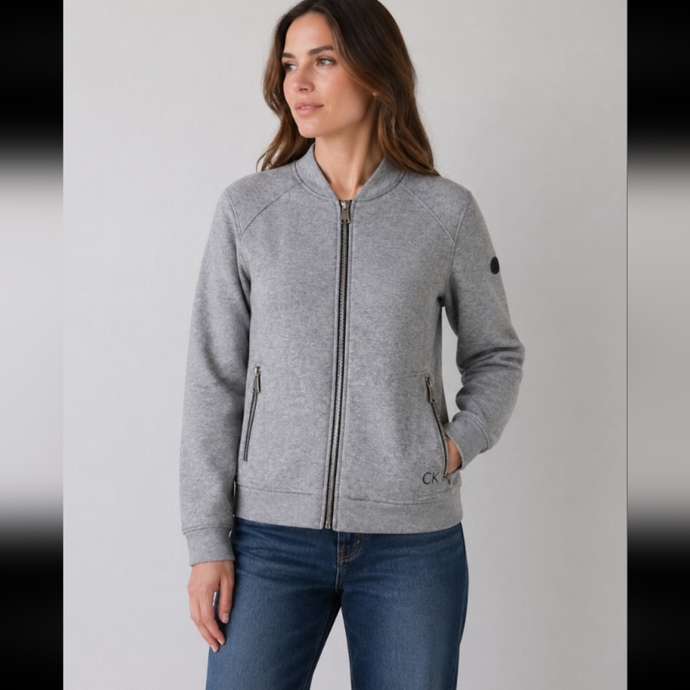 CALVIN KLEIN Women's Full Zip Scuba Vimber Jacket Grey Small